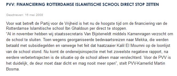 Screenshot webste PVV