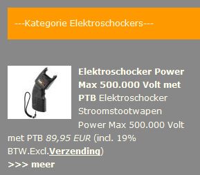 Screenshot website Edwin Wagensveld, stroomstootwapens te koop